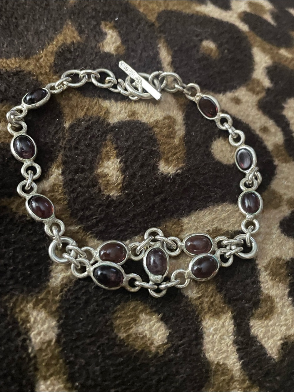 Sterling Silver Garnet Link Bracelet - Elegant Deep Red Women’s Jewelry